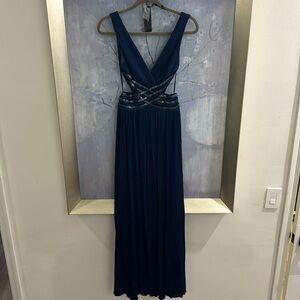 BCBG Maxaria Navy Open Back Gown